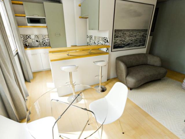 Salon scandinave et moderne pour colocation dans appartement à Marseille